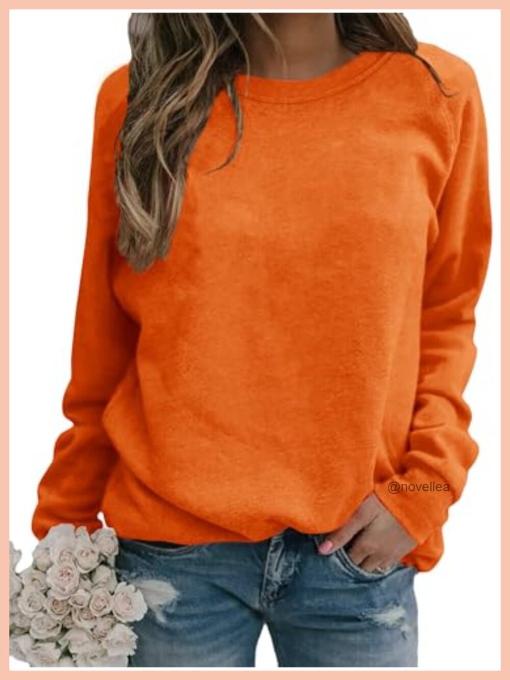 Womens Crewneck Long Raglan Sleeve Sweatshirt Relaxed Fit Pullover Top